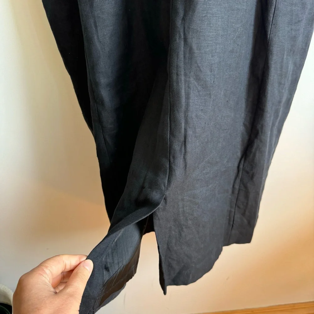 Simons Vintage Contemoraine Black Midi 100% Linen Dress Size 12 Double Buttons - Picture 4 of 11